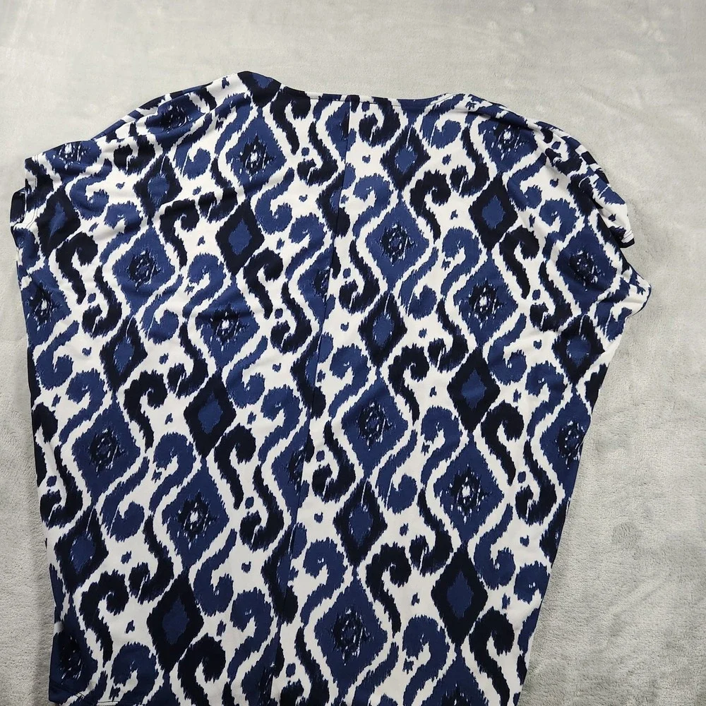 Michael Kors Women Top M Blue Whi PolyBlend Short Sleeve‎ 1/4 Zip Casual Blouse